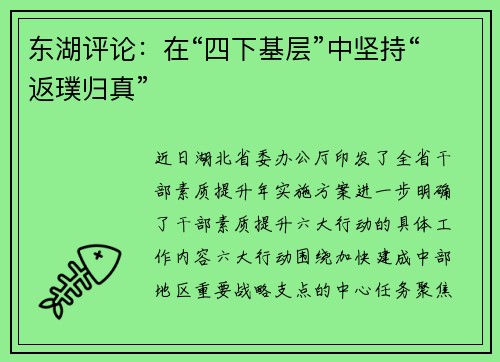 东湖评论：在“四下基层”中坚持“返璞归真”
