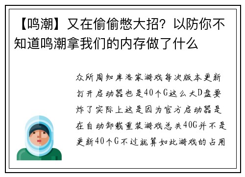【鸣潮】又在偷偷憋大招？以防你不知道鸣潮拿我们的内存做了什么