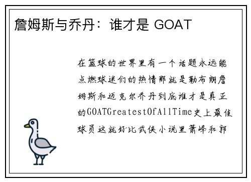 詹姆斯与乔丹：谁才是 GOAT