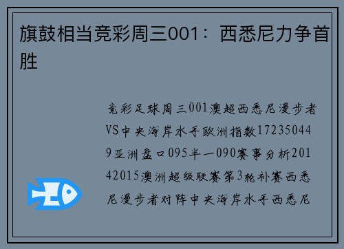 旗鼓相当竞彩周三001：西悉尼力争首胜